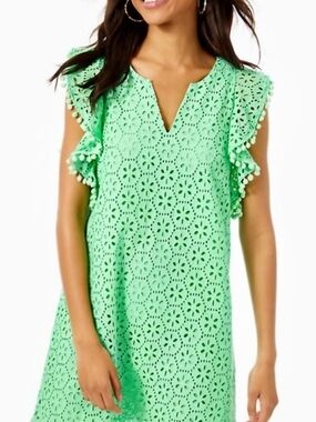 Lilly Pulitzer Astara Green Eyelet Pom-Pom Dress
